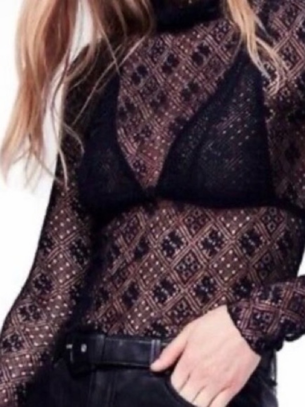Black Lace Top with Delicate Floral Tag - Picture 2 of 4